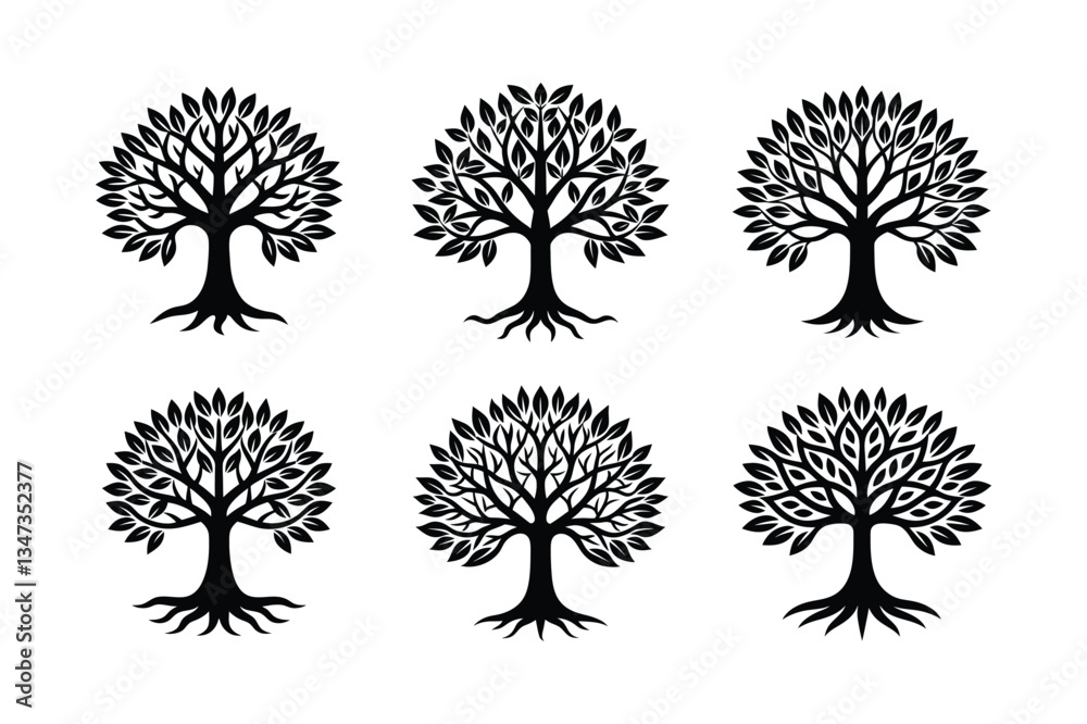 Naklejka premium black tree of life icon vector silhouette