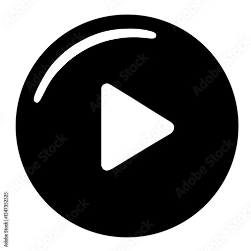 Circular play button icon for online video streaming isolated on transparent background