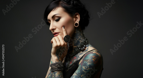 Woman with intricate tattoos showcasing her unique style and elegance