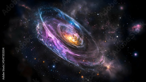 Spiral Galaxy With Colorful Nebulae In Deep Space