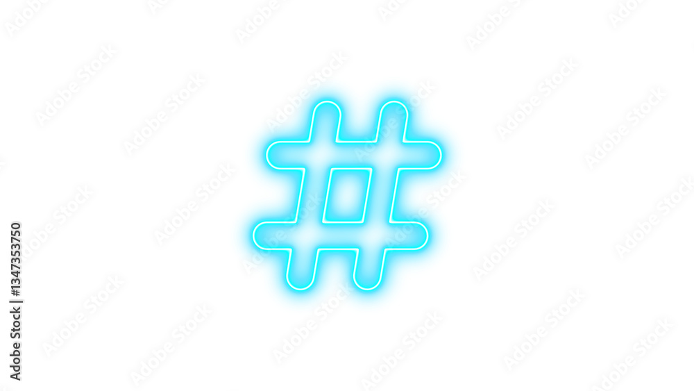Fototapeta premium Neon hashtag icon cyan color glow with transparent background