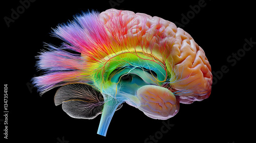 Colorful 3D Brain Model Anatomy Illustration