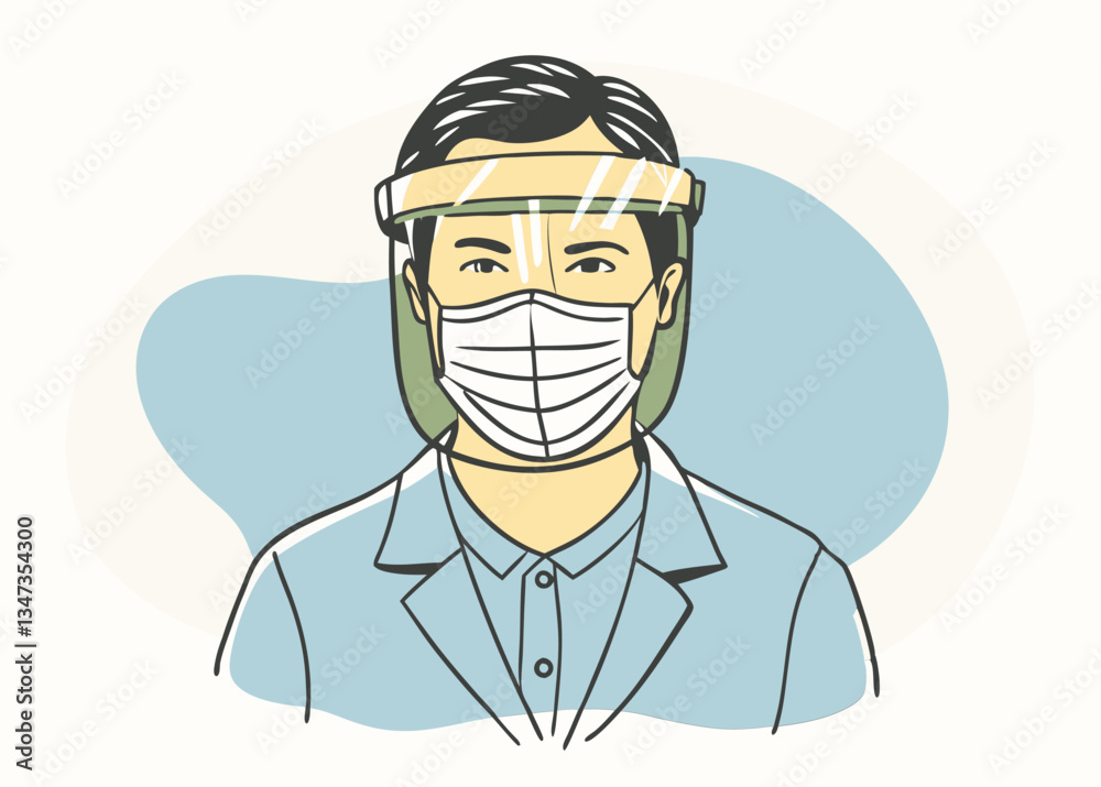 Medical Worker Wearing Face Mask and Face Shield. Illustration Medical Worker Wearing Face Mask and Face Shield. Illustration