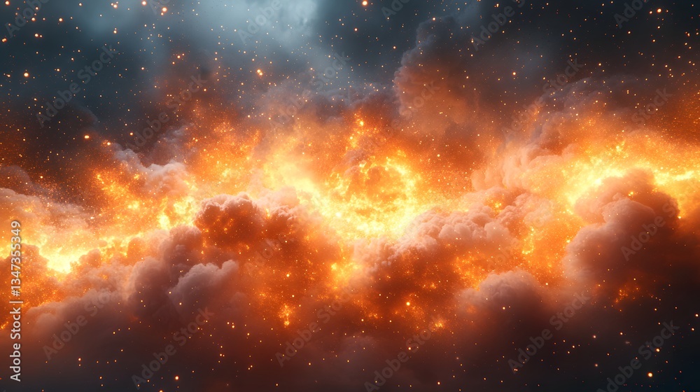Fototapeta premium Fire Cloud Background With Sparks And Flames
