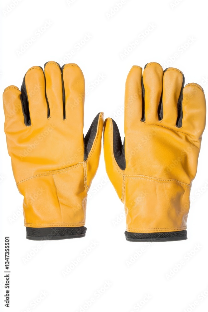 Obraz premium Yellow Leather Work Gloves with Black Accents on White Background