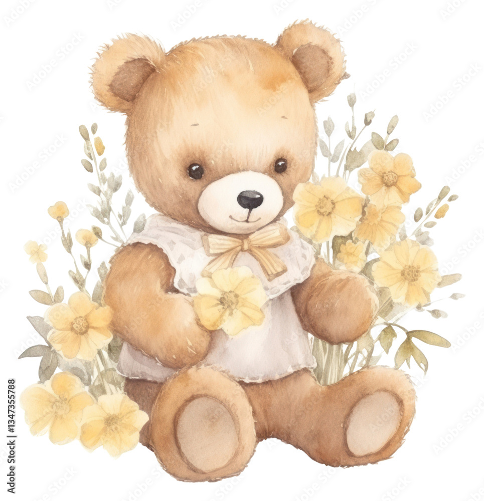 Naklejka premium PNG Teddy bear flower cute toy.