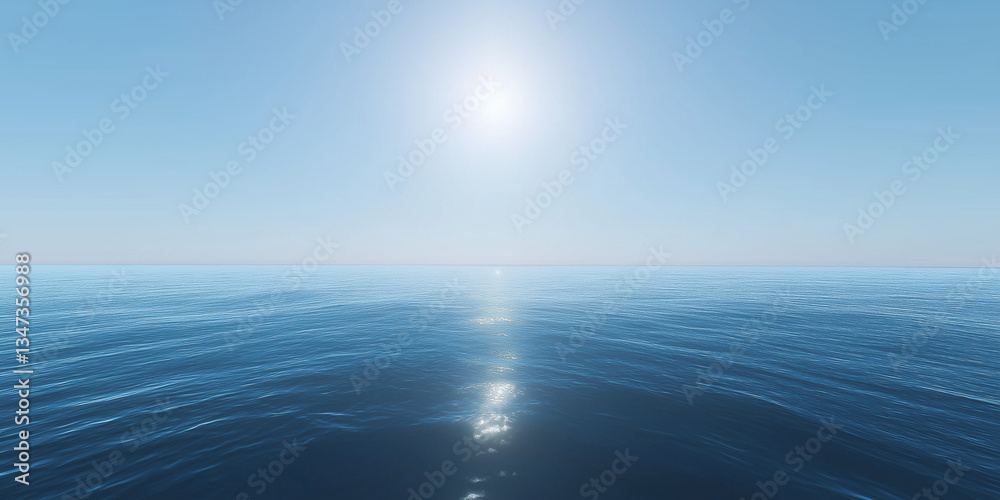 Fototapeta premium Serene view of vast blue ocean with calm waters and shimmering reflections under the sun