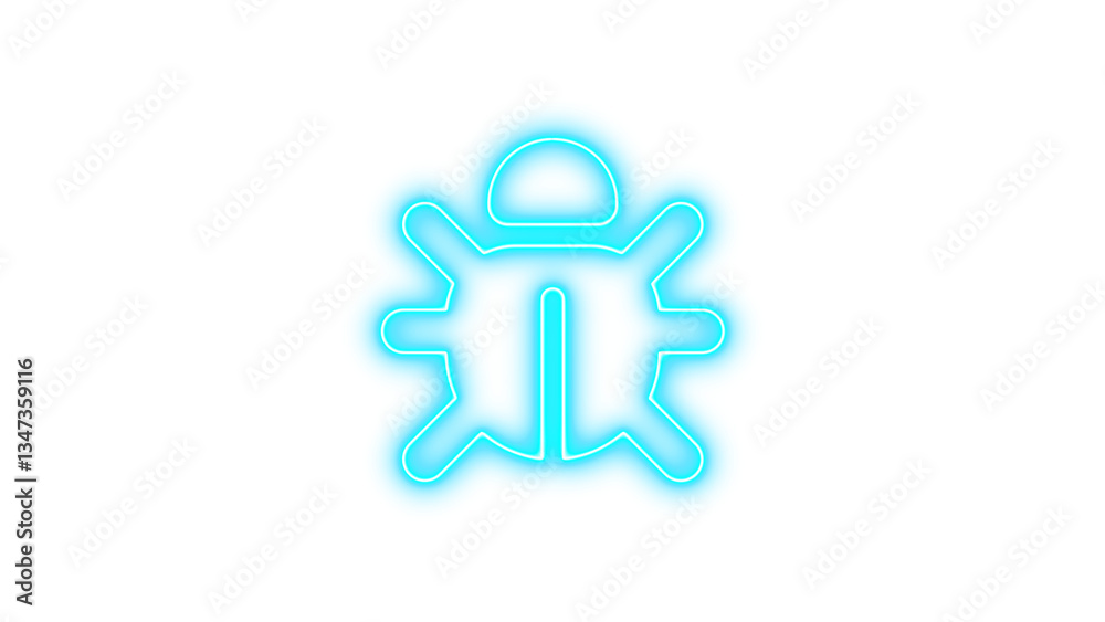 Neon symbol bug icon cyan color glow with transparent background Neon symbol bug icon cyan color glow with transparent background