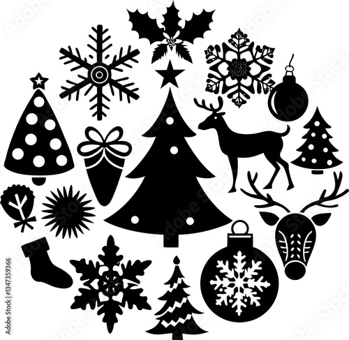 set of christmas elements