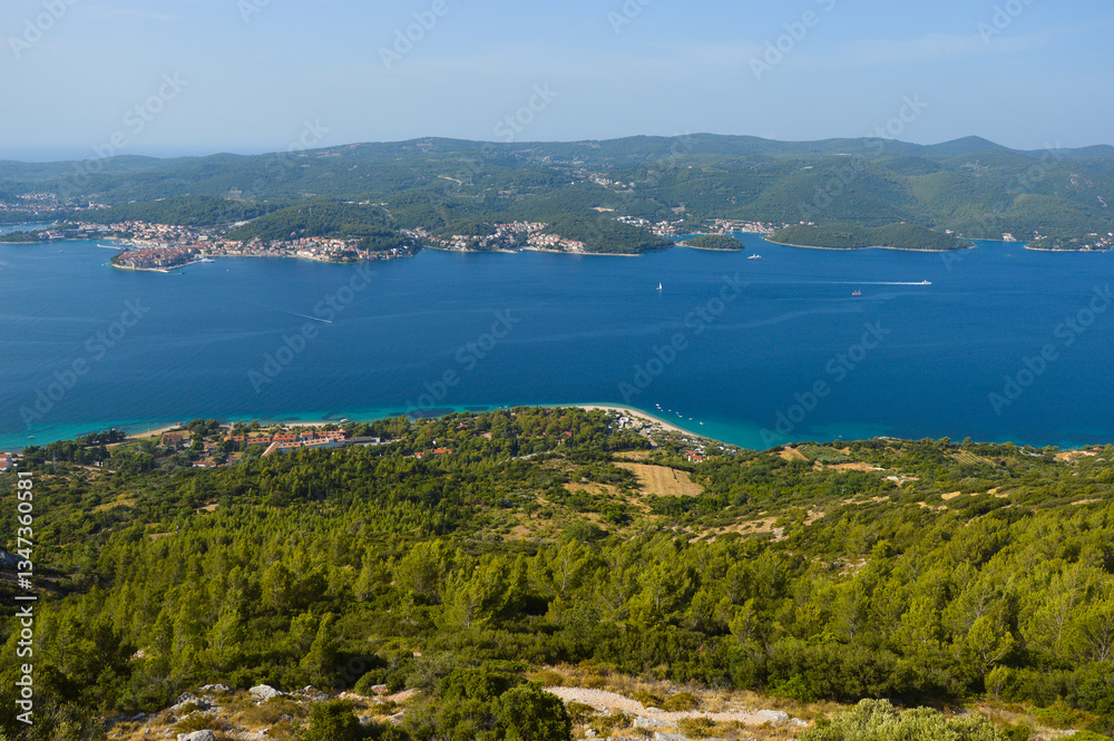 Fototapeta premium Pelješac peninsula and Korčula island coastlines divided by Pelješac channel
