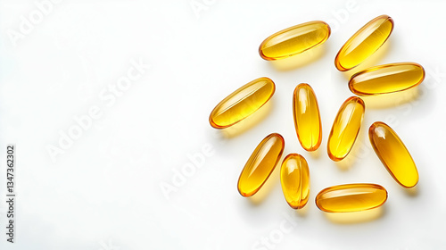 Group Of Yellow Capsules On White Background