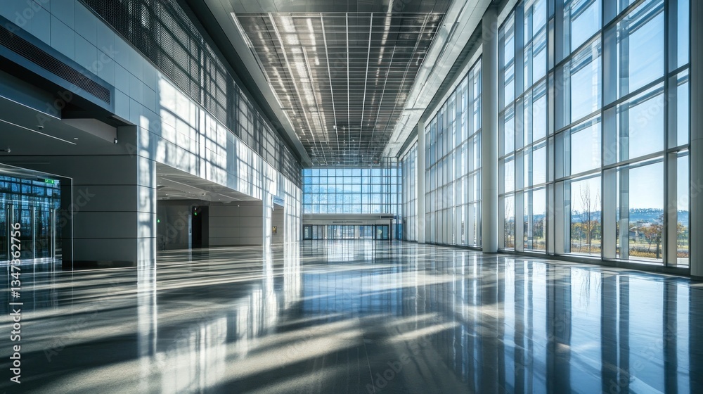 Modern Architecture, Sunlit Atrium with Expansive Glass Walls Modern Architecture, Sunlit Atrium with Expansive Glass Walls