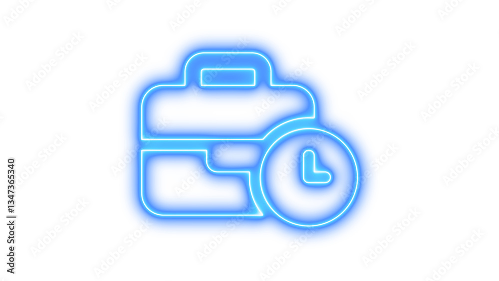Neon symbol business timeicon blue color glow with transparent background Neon symbol business timeicon blue color glow with transparent background