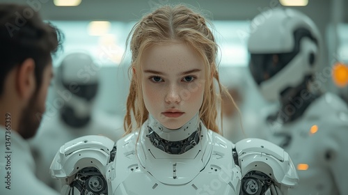 Woman robot in futuristic setting