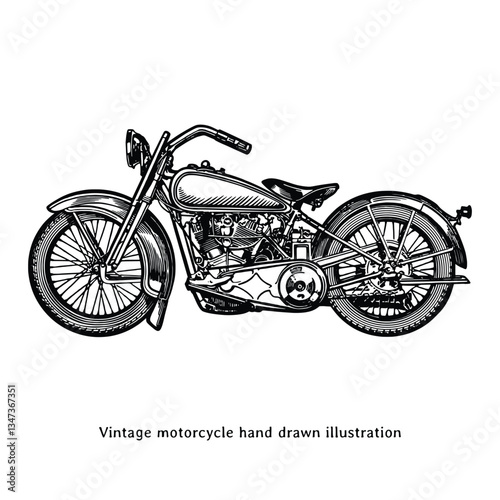 Vintage motorcycle illustration. Motorcycle hand drawn illustration in vintage style. Motorcycle drawing
