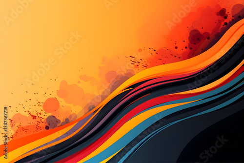 Smooth glowing lines background design. Glowing waves poster. Road night lights. The motion effect of a car moving at high speed. Mountains landscape. Digital photo illustration. AI artwork
