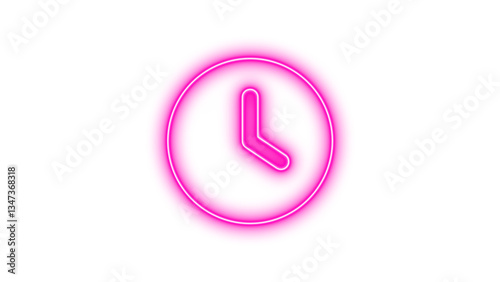 Neon symbol clock icon pink color glow with transparent background