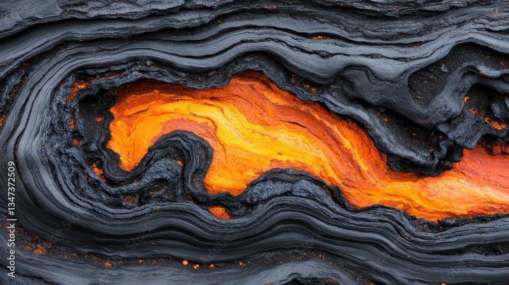 Obraz premium Flowing Lava Abstract Pattern in Black and Orange Tones