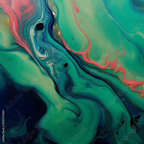 an ethereal cosmos of swirling watercolor galaxies in emerald green and sapphire blue, flowing organically with golden highlights

