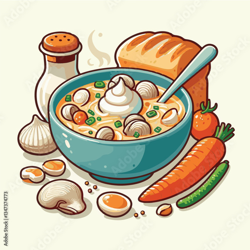 food, dinner, chowder, delicious, clam, bowl, soup, meal, lunch, seafood, gourmet, healthy, potato, creamy, cream, fresh, shellfish, white, cuisine, dish, parsley, bread, spoon, milk, hot, background,