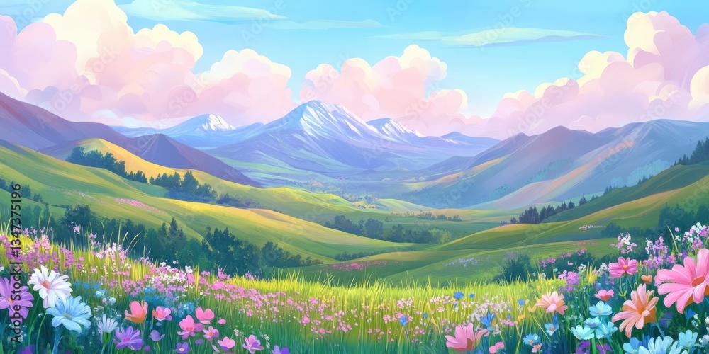 Fototapeta premium Grass field valley banner 