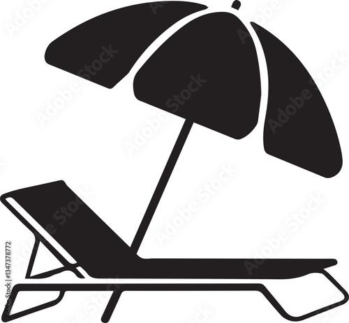 beach chair with umbrella icon over white background, silhouette style, vector illustration