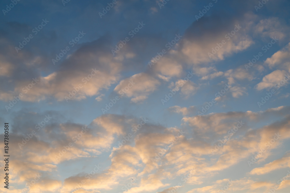 Serene Cloudscape with Softly Lit Sky at Sunset or Sunrise