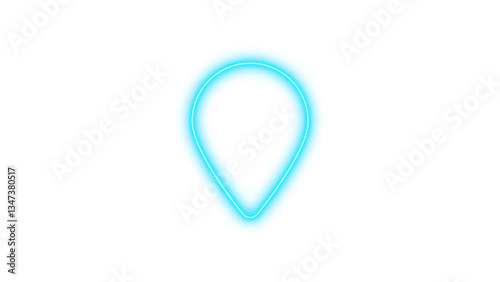 Neon symbol location pin icon cyan color glow with transparent background