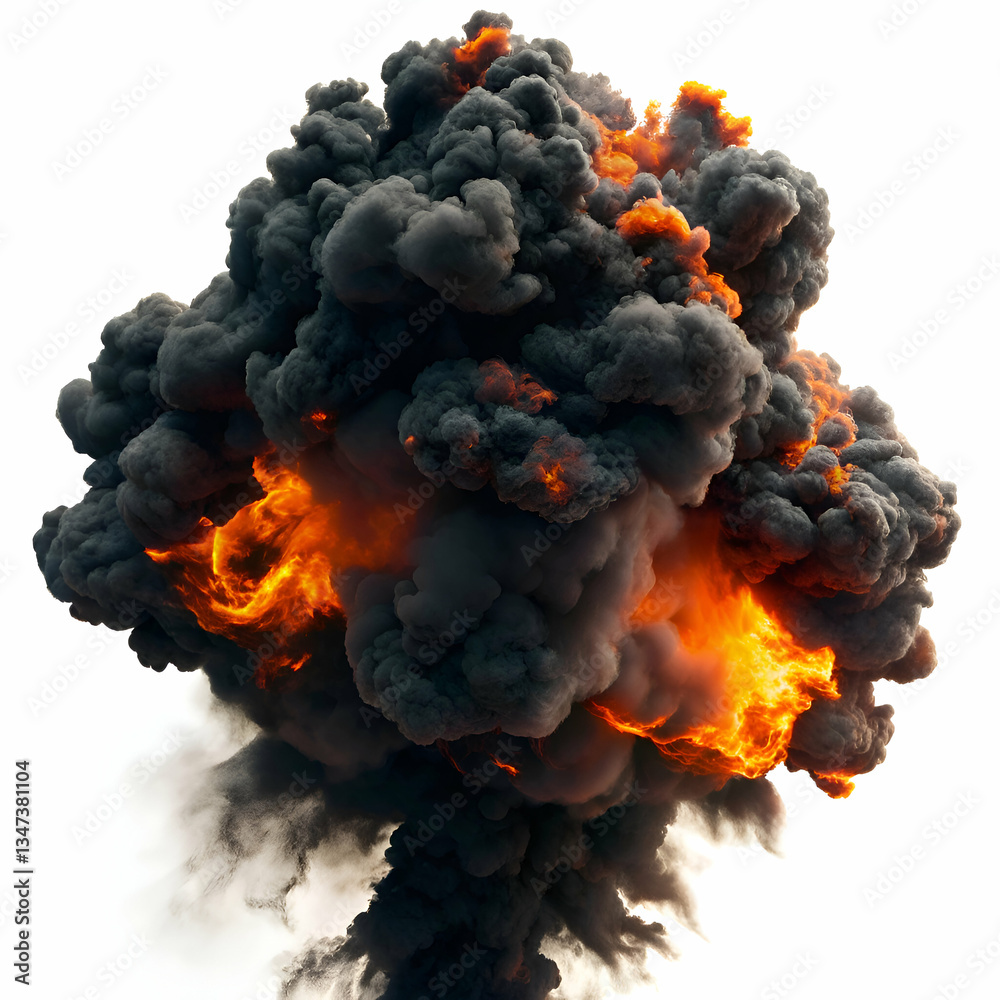 Fototapeta premium Fiery Explosion. A Dramatic Cloud of Smoke and Fire
