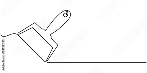 one line art dustpan vector illustration. line art, one continuous line, simple, hand drawn and sketch style. for icons, symbols, signs or logos, Cleaning dustpan and brush in continuous one line art.