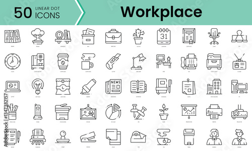 Set of workplace icons. Line art style icons bundle. vector illustration