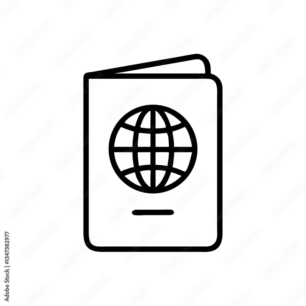 Passport icon with globe illustration in black and white Passport icon with globe illustration in black and white