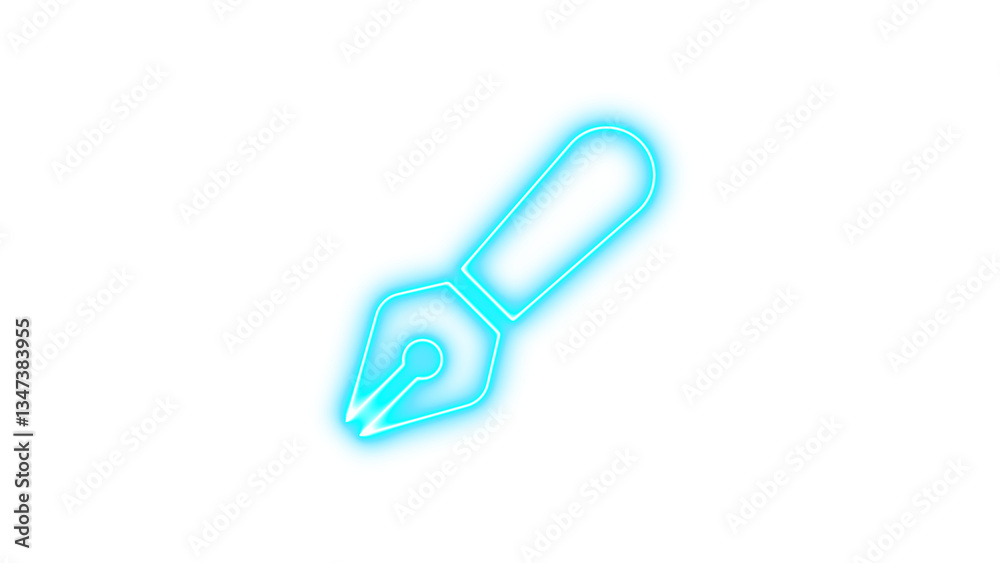 Neon symbol pen fancy icon cyan color glow with transparent background Neon symbol pen fancy icon cyan color glow with transparent background