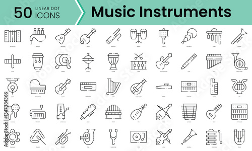 Set of music instruments icons. Line art style icons bundle. vector illustration