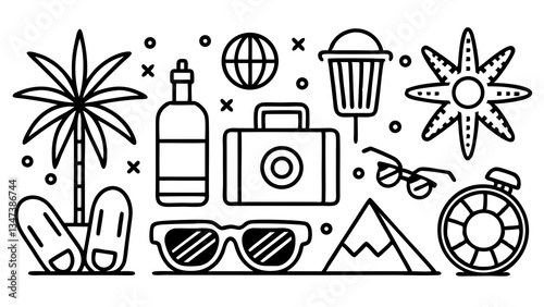"Summer Vacation Icons SVG – Line Style Vector Set"

