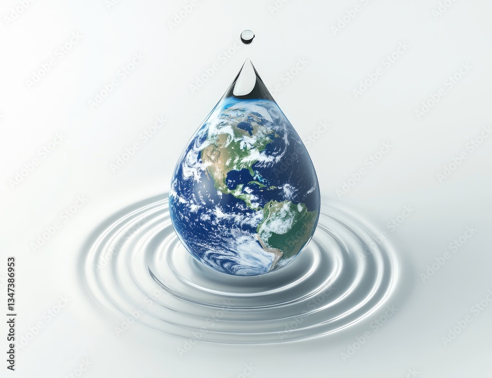 Obraz premium A water droplet containing Earth symbolizes conservation and sustainability, emphasizing the importance of clean water. Ideal for environmental awareness, sustainability, and eco campaigns