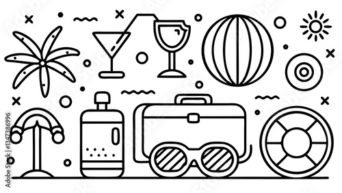 "Summer Vacation Icons SVG – Line Style Vector Set"

