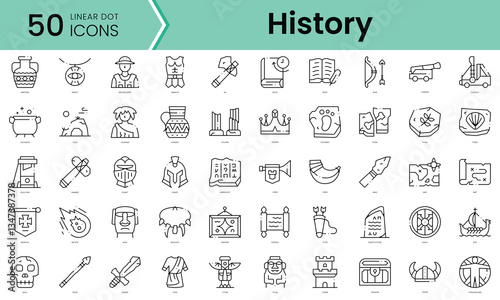Set of history icons. Line art style icons bundle. vector illustration