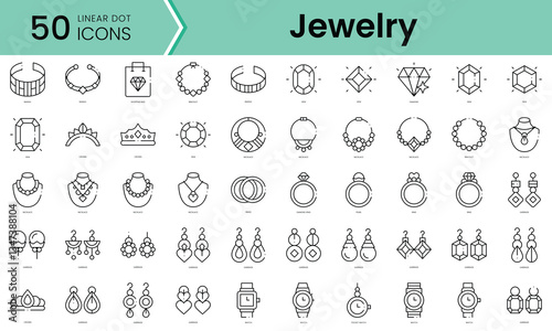 Set of jewelry icons. Line art style icons bundle. vector illustration