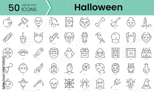 Set of halloween icons. Line art style icons bundle. vector illustration