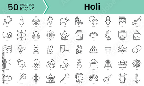 Set of holi icons. Line art style icons bundle. vector illustration