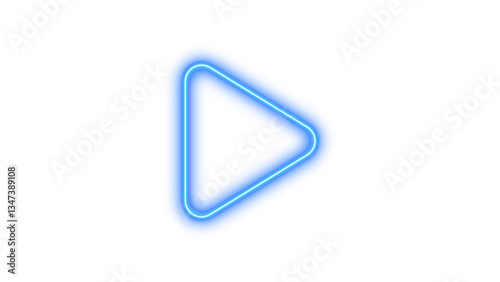 Neon symbol play icon bule color glow with transparent background
