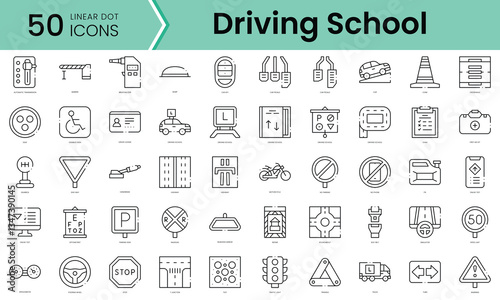 Set of driving school icons. Line art style icons bundle. vector illustration