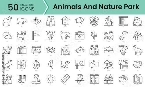 Set of animals and nature park icons. Line art style icons bundle. vector illustration