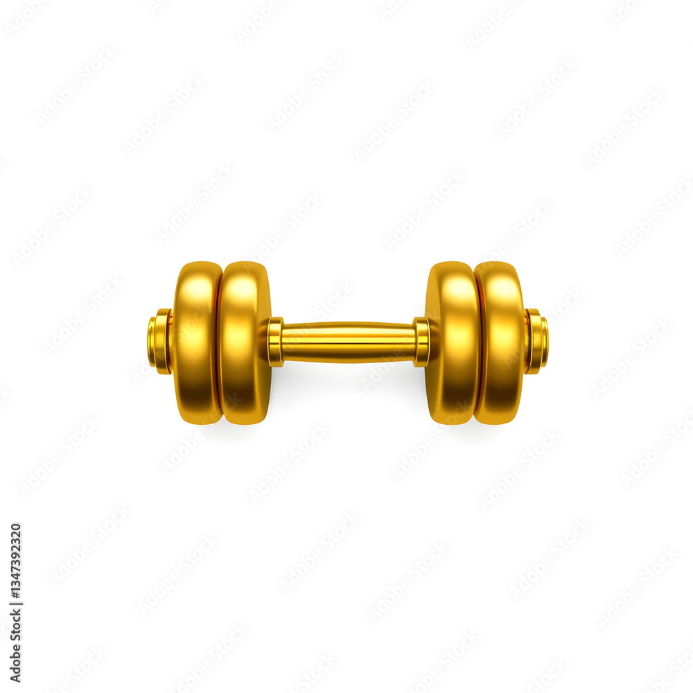 Dumbbell gold metal icon on white background. Generative AI Dumbbell gold metal icon on white background. Generative AI
