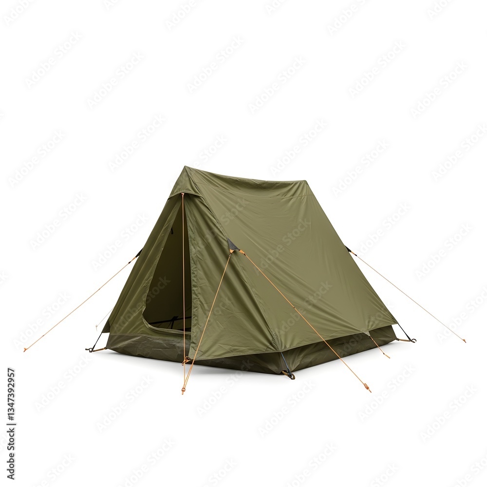 Classic A-frame tent with durable fabric and sturdy poles isolated on white Classic A-frame tent with durable fabric and sturdy poles isolated on white
