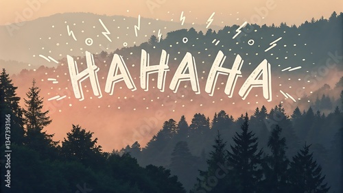 A chaotic, hand-drawn font where the letters look like they are laughing, with repeated ‘HAHAHA’ effects fading into the background vector illustration of a christmas background