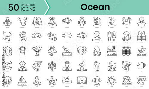 Set of ocean icons. Line art style icons bundle. vector illustration
