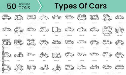 Set of types of cars icons. Line art style icons bundle. vector illustration