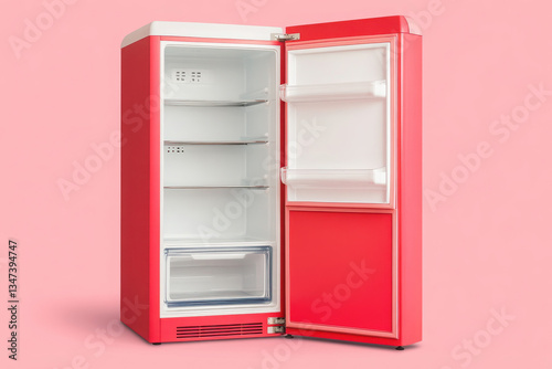 Wallpaper Mural A pink refrigerator with the door open showing the empty interior on a pink background Torontodigital.ca